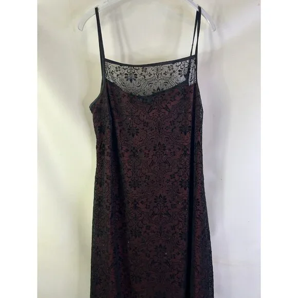 VTG Y2K Sheer Metallic Floral Over Lay Spaghetti Slip Dress Whimsy HOC - Picture 4 of 7